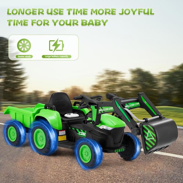9 in Boys' Electric Digger Truck, 12-Volt Toy Tractor Kids