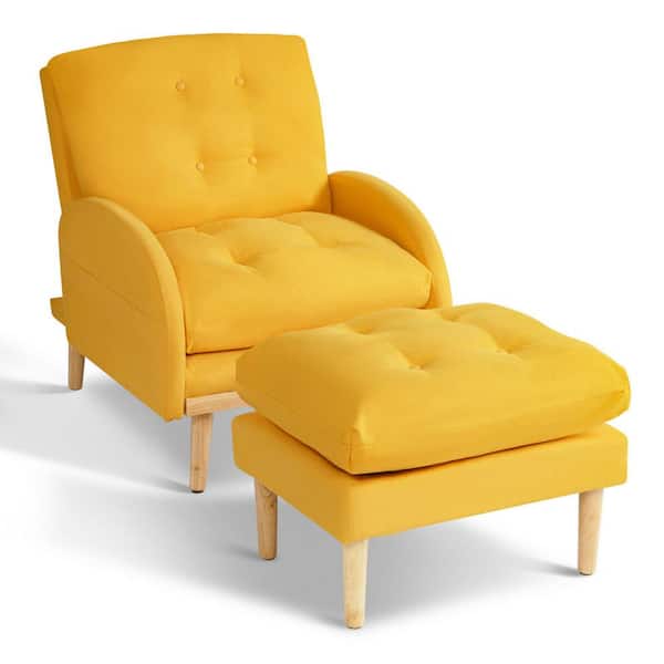 Unbranded Yellow Fabric Adjustable Backrest Arm Chair with Ottoman