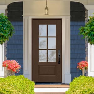 Regency 36 in. x 80 in. 3/4-6 Lite Clear Glass LHIS Hickory Stain Mahogany Fiberglass Prehung Front Door