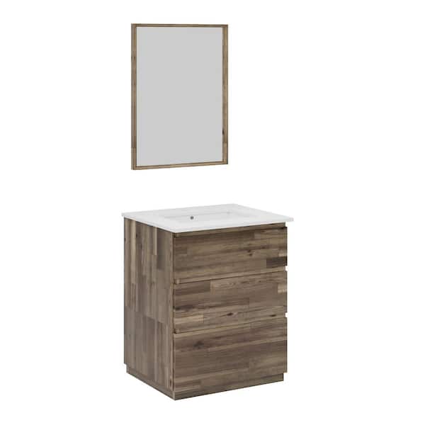 Fresca Formosa 30 in. Single Sink Freestanding Acacia Bath Vanity with White Quartz Top, Undermount Ceramic Sink and Mirror