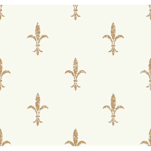 York Wallcoverings Ronald Redding White and Gold Fleur De Lis Paper Unpasted Matte Wallpaper (27 in. x 27 ft.)