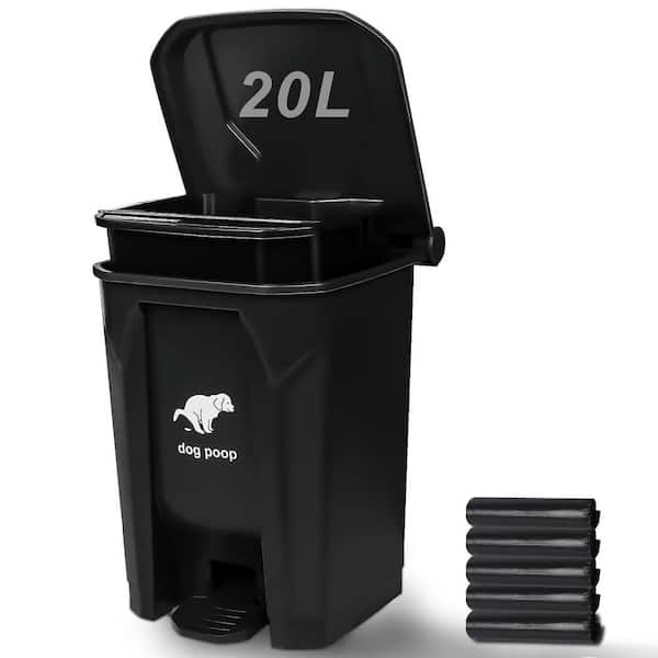 5 Gal. Black Outdoor Trash Can, Dog Poop Trash Can with 100 Bags, Pet Waste Container for Garden