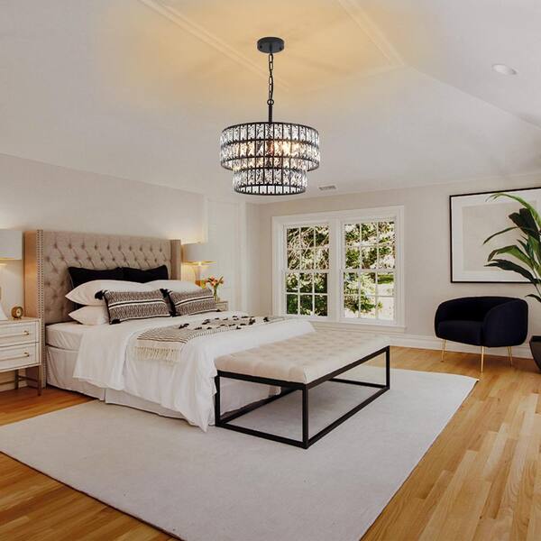Rviezza 2-Tier Modern Drum Black K9 Crystal Chandelier，5-Light