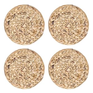 12 in. Round Natural Wicker Hyacinth Seagrass Basketweave Woven Indoor or Outdoor Placemats (Set of 4)