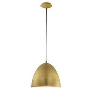 Coretto 10.83 in. W x 11.82 in. H 1-Light Brushed Gold Bowl Pendant Light with Metal Shade
