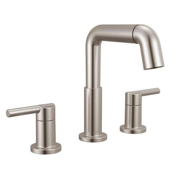 Nicoli Pull-Down Spout 8 in. Widespread Double Handle Bathroom Faucet Drain Included in Stainless