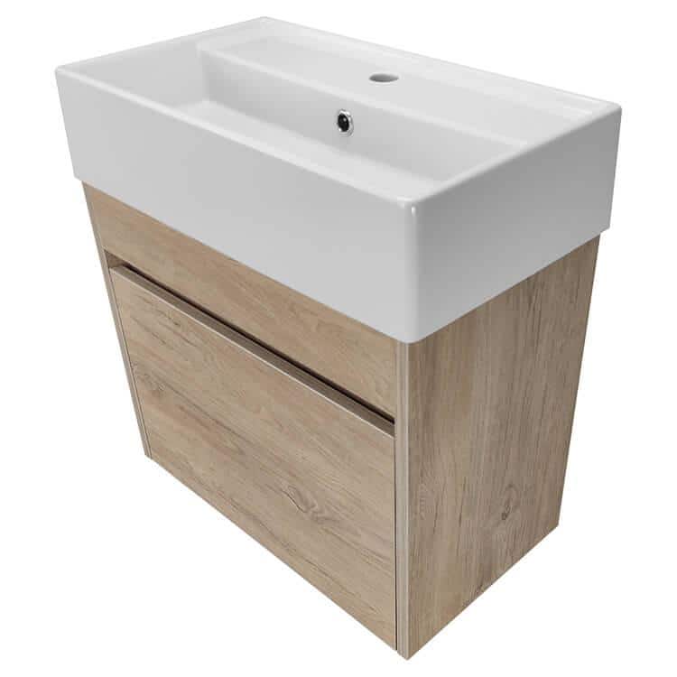 Mini 24" Brown Oak Wall Mounted Single Basin Vanity Set with White Ceramic Sink