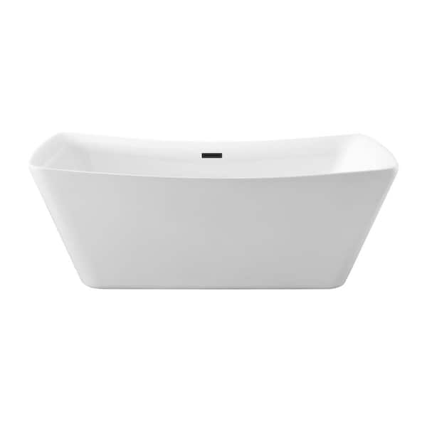 Streamline 67 in. Acrylic Flatbottom Non-Whirlpool Bathtub in Glossy White with Matte Black Drain and Overflow Cover
