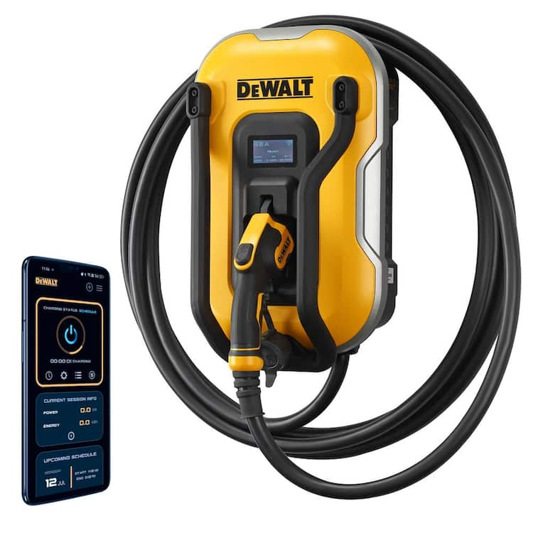 DEWALT Level-2 Wall Mounted Electric Vehicle EV Charger up to 48 Amps, 240-Volt AC 11.5 Kw, 25 Ft. Cable, Weatherproof