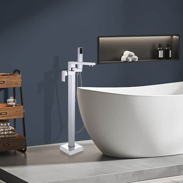 Single-Handle Freestanding Tub Faucet with Hand Shower Head in Chrome