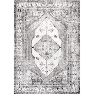 Gladys Machine Washable Vintage Medallion Light Gray 2 ft. 6 in. x 8 ft. Indoor Runner Rug