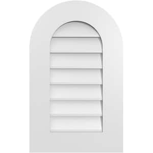 16 in. x 26 in. Round Top Surface Mount PVC Gable Vent: Decorative with Standard Frame