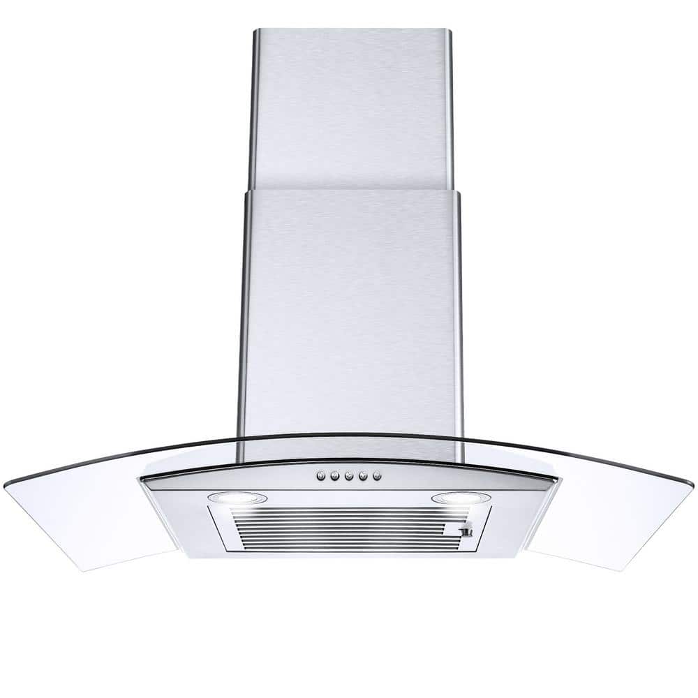 30 in. 450 CFM Convertible Wall Mount Range Hood in Silver with Tempered Glass 3 Speed