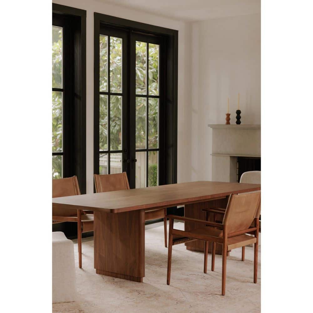 Odette Scandinavian Walnut Veneer Wood 88 in. Sled Base Rectangle Dining Table with Rubberwood Frame, (Seats-6)