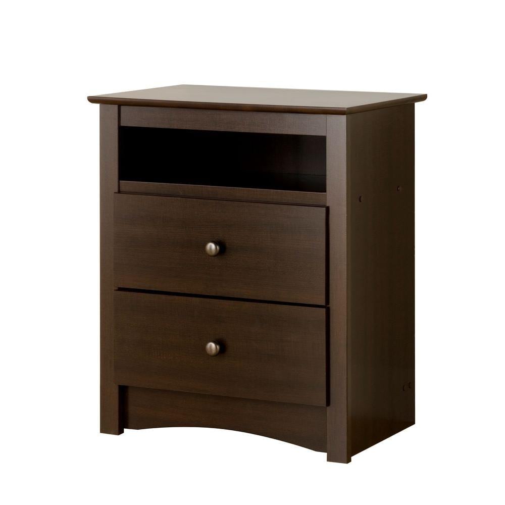 Espresso Tall 2-Drawer Nightstand with Open Shelf