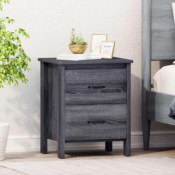 Dark Gray 2-Drawers 19.15 in. W Nightstand