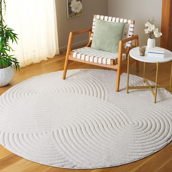 Selena 7 ft. x 7 ft. Ivory Geometric Swirl Round Area Rug