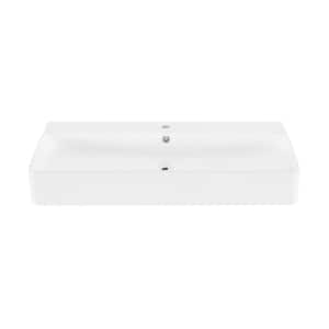 Carre 36 in. Rectangle Wall Mount Bathroom Sink in Glossy White
