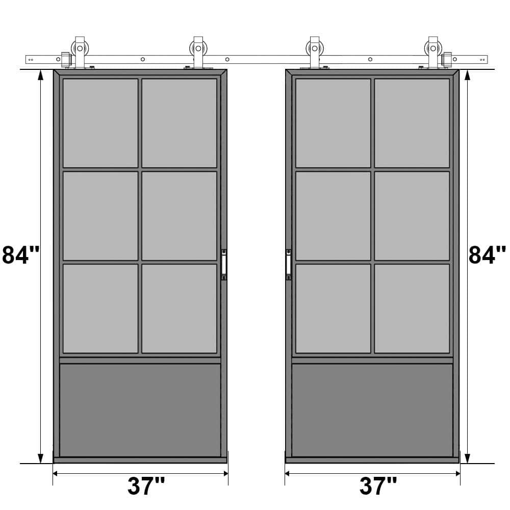 84" x 84" Black Steel Frame Frosted Glass Double Barn Door
