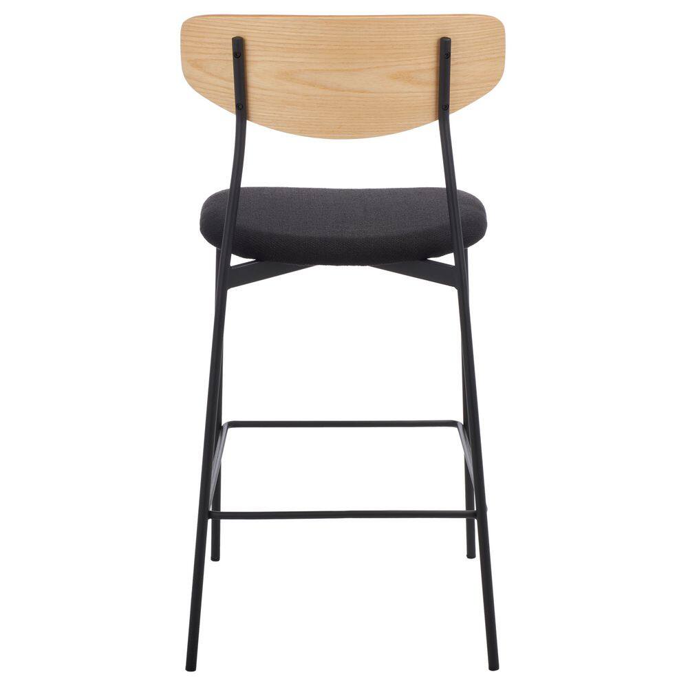 Mid-Century Oak and Black Iron Saddle Counter Stool