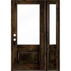 50 in. x 80 in. Farmhouse Knotty Alder Right-Hand/Inswing 3/4 Lite Clear Glass Black Stain Wood Prehung Front Door w/RSL