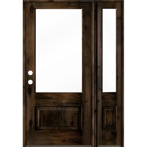 Krosswood Doors 50 in. x 80 in. Farmhouse Knotty Alder Right-Hand/Inswing 3/4 Lite Clear Glass Black Stain Wood Prehung Front Door w/RSL