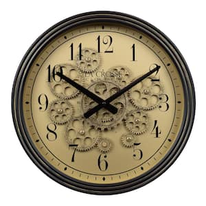 15 in. Oil-Rubbed Bronze Quartz Analog Wall Clock with Moving Gears