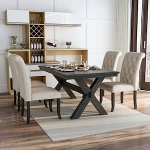 Starcrest 5-Piece Rectangle Wood Top Brushed Black and Beige Dining Table Set