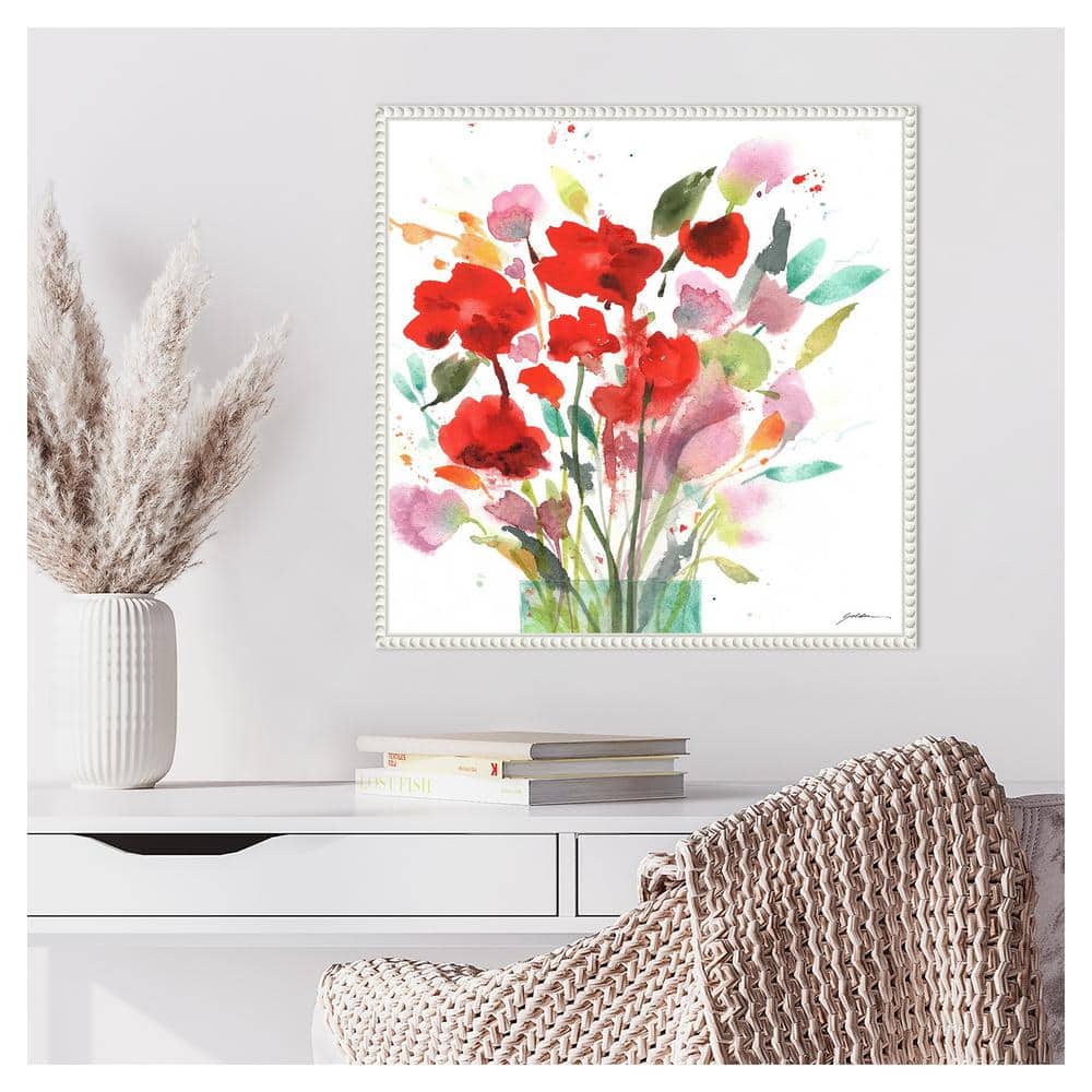Remembrance Abstract Expressionism Red and Green Canvas Wall Art in White Frame