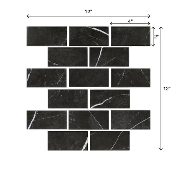 Daltile Re Black Marble 12 In X Glazed Ceramic Brick Joint Mosaic Tile 9 96 Sq Ft Case Re22bkj24hdmt The