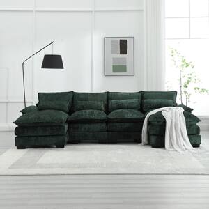 110 in. Rolled Arm 4-Piece U-Shaped Modular Chenille Sectional Sofa Couch in Emerald with 2 Cushions and 4 Pillows