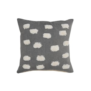 Palace Gray / White Pom Pom Glam Poly-Fill 24 in. x 24 in. Throw Pillow