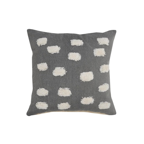 Unbranded Palace Gray / White Pom Pom Glam Poly-Fill 24 in. x 24 in. Throw Pillow