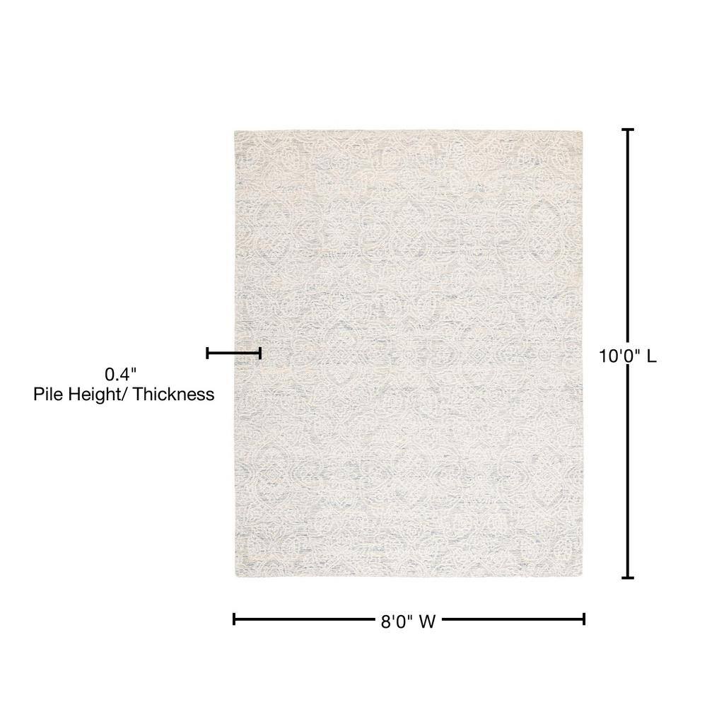 Light Blue and Ivory Floral Wool 8' x 10' Handmade Tufted Rug
