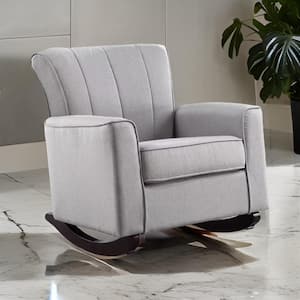 Gray and Black Linen Vertical Channel Tufted Rocking Chair