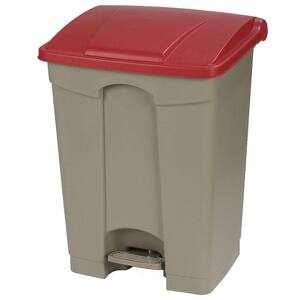 18 Gal. Beige Rectangular Touchless Step-On Trash Can with Red Lid