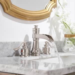Classic Retro Style 8 in. Widespread Double Handle Bathroom Faucet with Drain Kit Included in Brushed Nickel