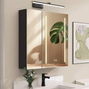30 in. W x 30 in. H Rectangular Black Aluminum Surface Mount Lighted Bathroom Medicine Cabinet with Mirror and Defogger