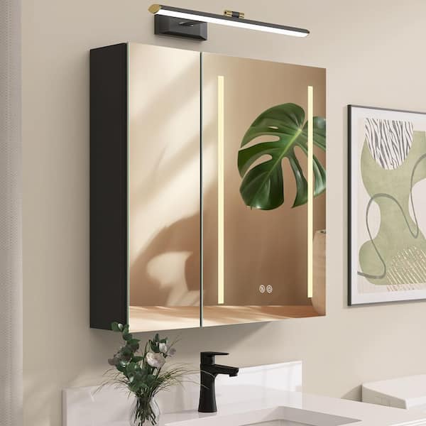 NTQ Zevra 30 in. W x 30 in. H Rectangular Black Aluminum Surface Mount LED Bathroom Medicine Cabinet with Mirror