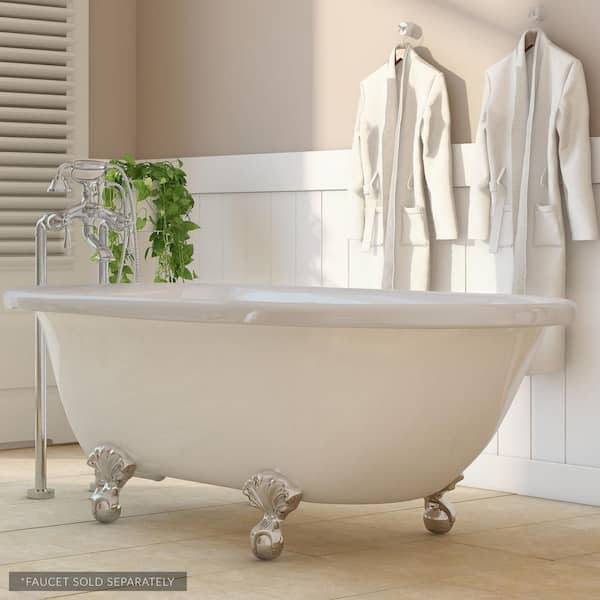 PELHAM & WHITE Laughlin 60 in. Acrylic Clawfoot Bathtub in White, Ball-and-Claw Feet, and Drain in Polished Chrome