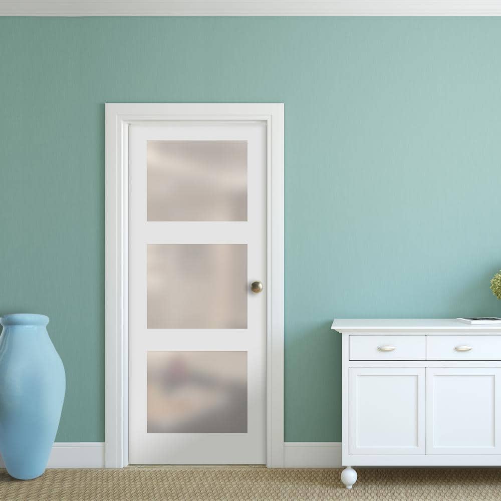 24'' x 80'' White MDF 3-Lite Satin Glass Prehung Interior Door