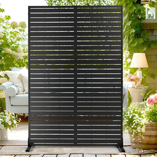 Metal Privacy Screen for Deck Patio Balcony, Outdoor Privacy Screen Freestanding Decorative Privacy Screen, Black