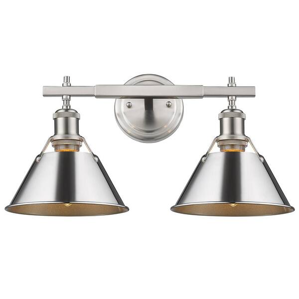 Golden Lighting - Orwell 4.875 in. 2-Light Pewter Vanity Light with Chrome Shade
