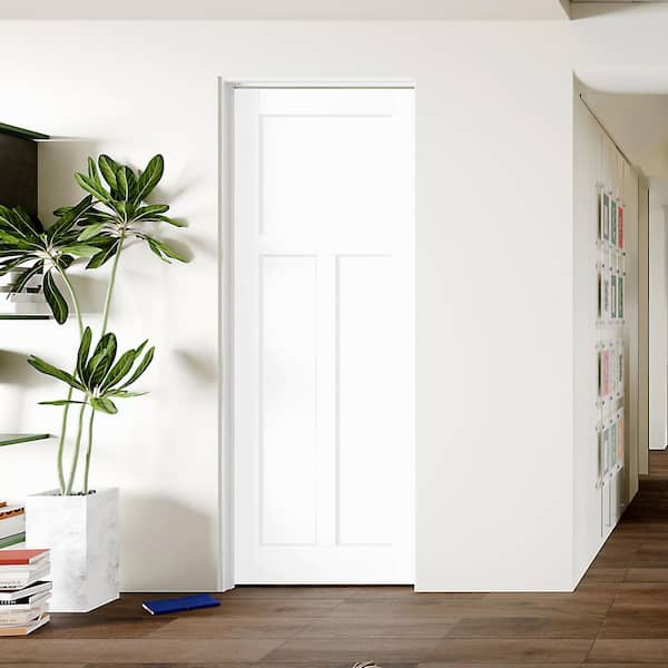 30 in. x 80 in. T Shaped, Composite, White Primed, MDF Prehung Interior Door Left-Handed with Door Jamb and Hardware Kit