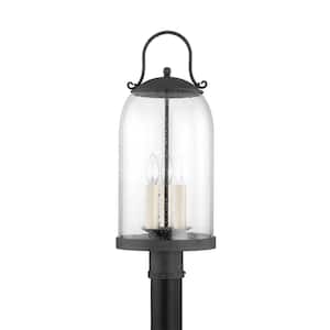 Napa County 3-Light French Iron, Clear Seeded Lantern Pendant Light