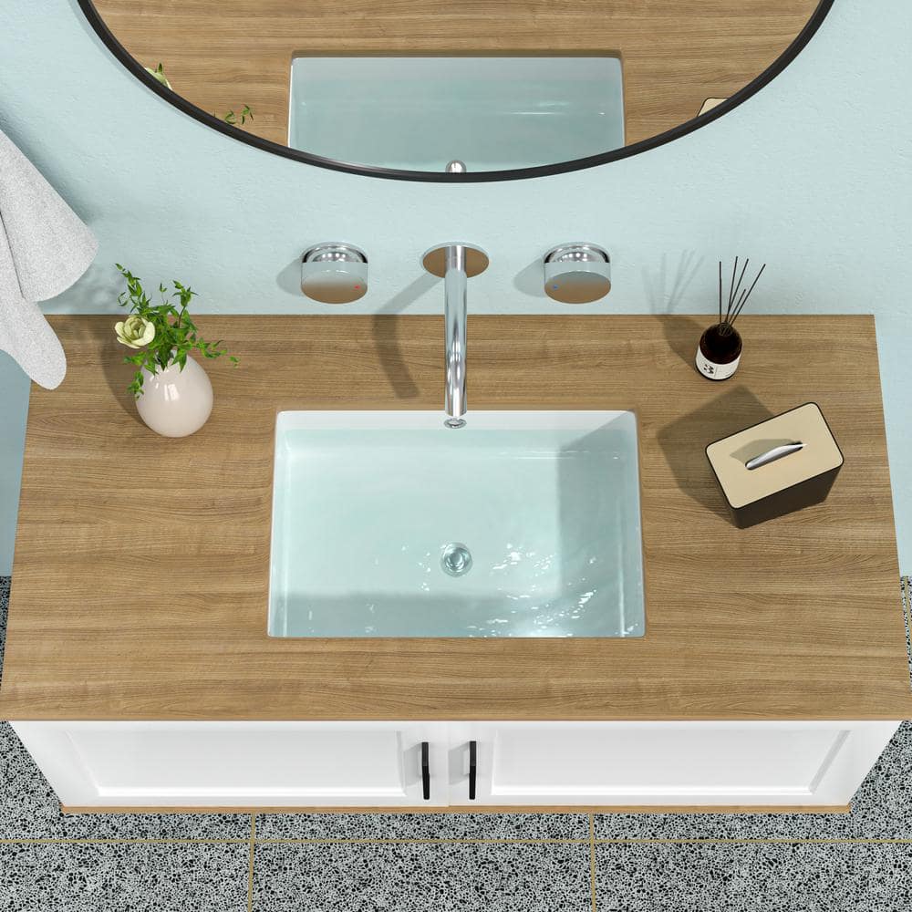 19 in. Ceramic Rectangular Undermount Bathroom Sink in White with Overflow