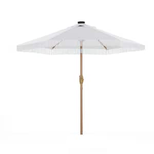 7 ft. Outdoor Patio Led Lighted Umbrella in Khaki Push Button Tilt Tassle Design