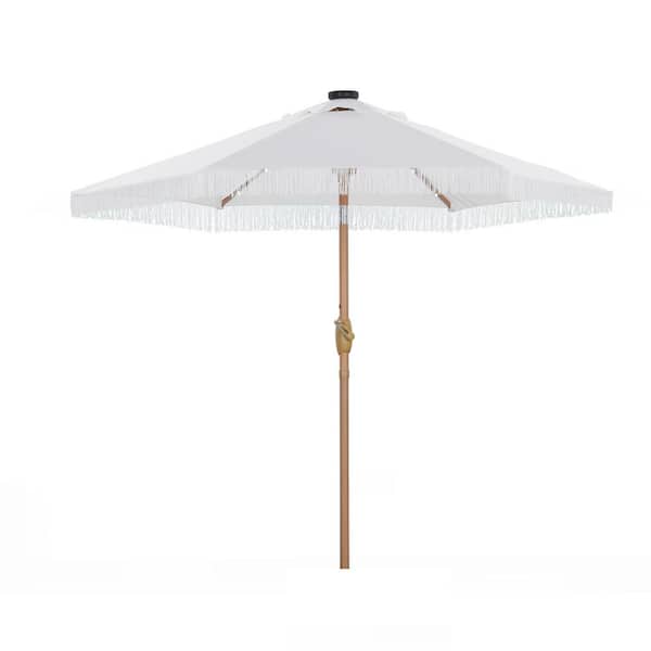 OVASTLKUY 7 ft. Outdoor Patio Led Lighted Umbrella in Khaki Push Button Tilt Tassle Design