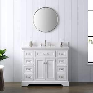Thompson 42 in. W x 22 in. D Bath Vanity in White with Engineered Stone Vanity Top in Carrara White with White Sink