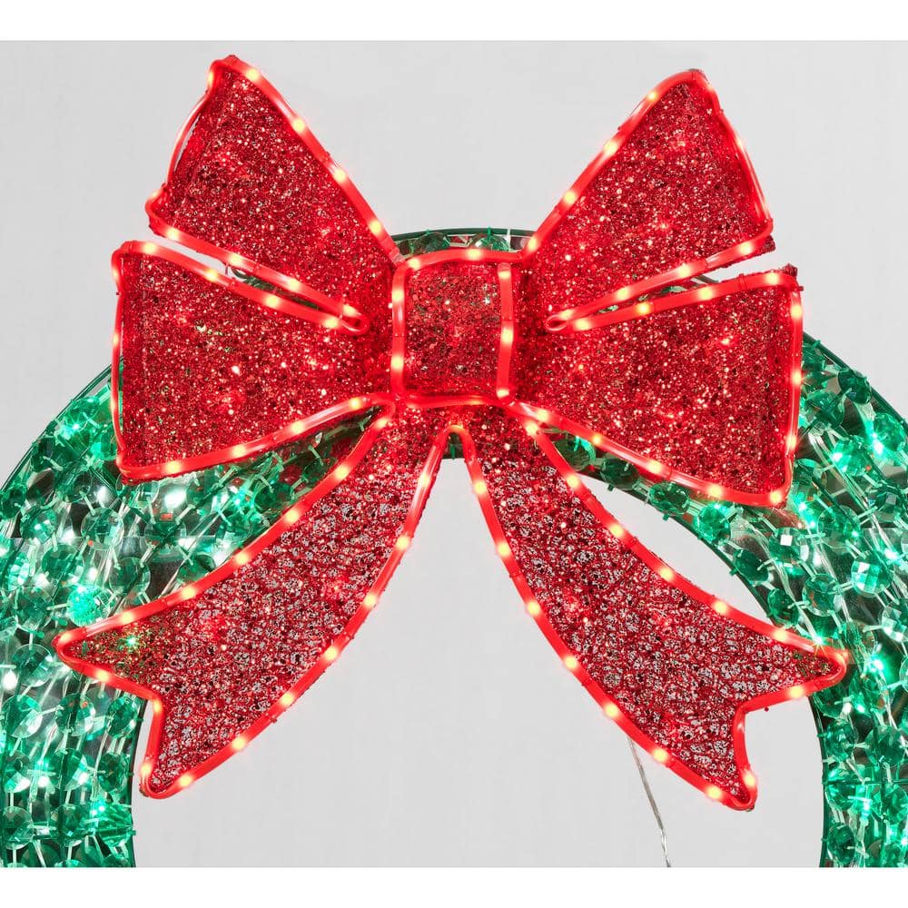 36 in. Tall Random Twinkle LED Diamond Bead Lighted Holiday Wreath Yard ...